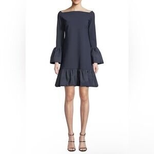 Chiara Boni Maldina Bell-Sleeve‎ Ruffle Dress, Navy Blue 42 (6)